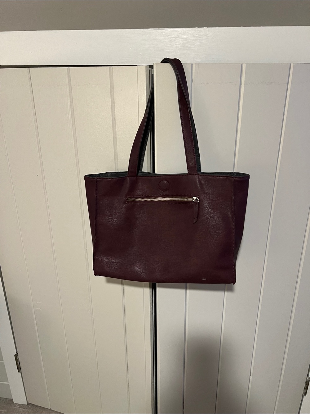 Reversible Women's Leather Tote Bag in Deep Burgundy & Gray